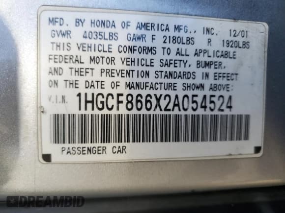✅ 2002 Honda Accord VP • VIN: 1HGCF866X2A054524 • Lot: 88999345. Wystawiony na Copart z przebiegiem 199 811 mil. Bezpłatny archiwum sprzedaży aukcyjnych z USA i szczegółowy raport historii pojazdu na DreamBid. Zdjęcie 15.