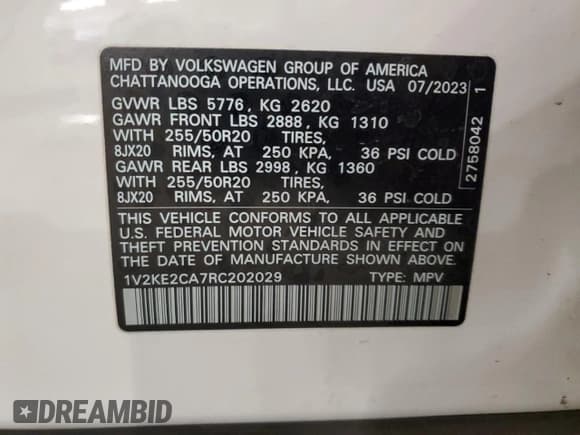 ✅ 2024 Volkswagen Atlas SE • VIN: 1V2KE2CA7RC202029 • Лот: 82203465. Опубликован ранее на Copart с пробегом 34 059 миль. Бесплатный доступ к архиву аукционных продаж из США и подробный отчёт об истории автомобиля на DreamBid. Изображение 13.