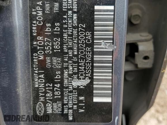 ✅ 2012 Hyundai Accent GLS • VIN: KMHCU4AE7CU250072 • Лот: 73804504. Опубликован ранее на Copart с пробегом 211 970 миль. Бесплатный доступ к архиву аукционных продаж из США и подробный отчёт об истории автомобиля на DreamBid. Изображение 13.