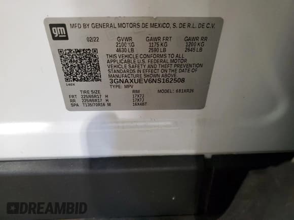 ✅ 2022 Chevrolet Equinox LT • VIN: 3GNAXUEV6NS162508 • Лот: 85546525. Опубликован ранее на Copart с пробегом 46 396 миль. Бесплатный доступ к архиву аукционных продаж из США и подробный отчёт об истории автомобиля на DreamBid. Изображение 13.