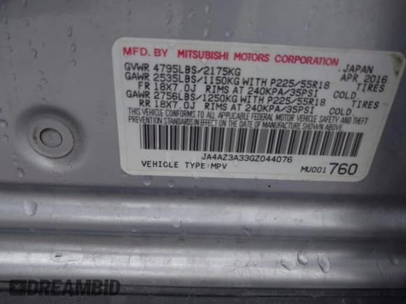 ✅ 2016 Mitsubishi Outlander SE • VIN: JA4AZ3A33GZ044076 • Lot: 42267545. Listed on IAAI with 153,340 mi. Free auction sales archive from the USA and detailed vehicle history report at DreamBid. Image 9.