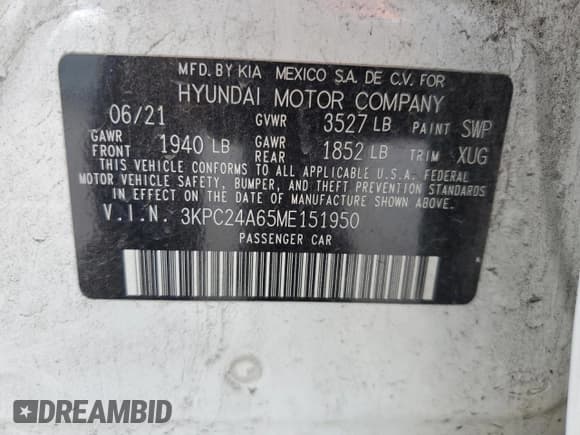 ✅ 2021 Hyundai Accent SE • VIN: 3KPC24A65ME151950 • Лот: 72065054. Опубликован ранее на Copart с пробегом 37 691 миль. Бесплатный доступ к архиву аукционных продаж из США и подробный отчёт об истории автомобиля на DreamBid. Изображение 14.