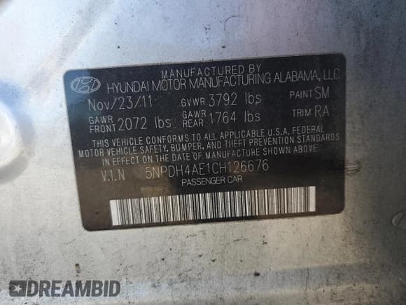 ✅ 2012 Hyundai Elantra Limited • VIN: 5NPDH4AE1CH126676 • Lot: 89557415. Listed on Copart with 94,899 mi. Free auction sales archive from the USA and detailed vehicle history report at DreamBid. Image 12.