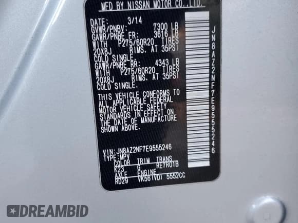 ✅ 2014 Infiniti QX80 • VIN: JN8AZ2NF7E9555246 • Лот: 93150425. Опубликован ранее на Copart с пробегом 203 611 миль. Бесплатный доступ к архиву аукционных продаж из США и подробный отчёт об истории автомобиля на DreamBid. Изображение 12.