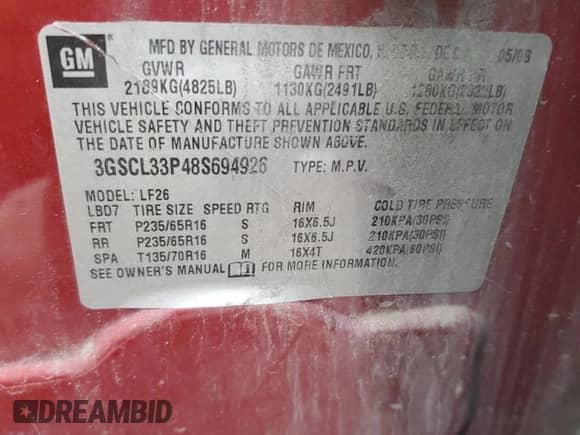 2008 Saturn VUE XE с VIN 3GSCL33P48S694926, выставлен на аукционе Copart как лот 79825344 с пробегом 151 707 миль миль и Списание • Salvage title. История ставок и продаж доступна на DreamBid. Изображение 13.