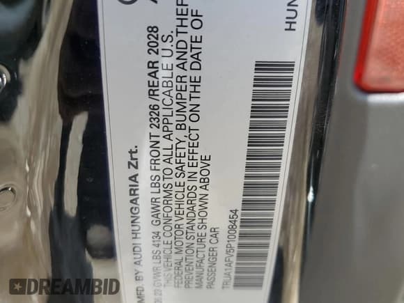 ✅ 2023 Audi TTS • VIN: TRUA1AFV5P1008454 • Lot: 56444184. Listed on Copart with 899 mi. Free auction sales archive from the USA and detailed vehicle history report at DreamBid. Image 13.