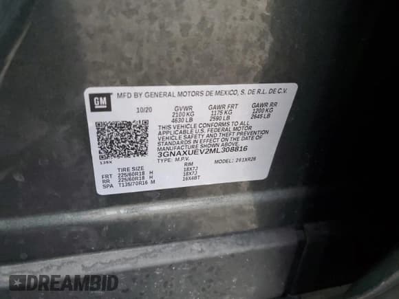 ✅ 2021 Chevrolet Equinox LT • VIN: 3GNAXUEV2ML308816 • Lot: 93459745. Listed on Copart with 42,619 mi. Free auction sales archive from the USA and detailed vehicle history report at DreamBid. Image 13.