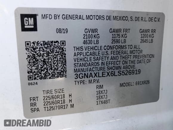 ✅ 2020 Chevrolet Equinox LT • VIN: 3GNAXLEX6LS526919 • Lot: 92576935. Wystawiony na Copart z przebiegiem 127 298 mil. Bezpłatny archiwum sprzedaży aukcyjnych z USA i szczegółowy raport historii pojazdu na DreamBid. Zdjęcie 13.