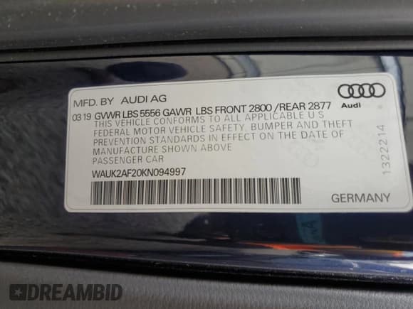 ✅ 2019 Audi A6 Premium • VIN: WAUK2AF20KN094997 • Лот: 63058072. Опубликован ранее на Copart с пробегом 43 073 миль. Бесплатный доступ к архиву аукционных продаж из США и подробный отчёт об истории автомобиля на DreamBid. Изображение 10.