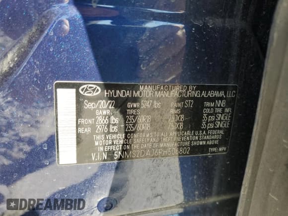 ✅ 2023 Hyundai Santa Fe SEL • VIN: 5NMS2DAJ6PH506802 • Лот: 85384755. Опубликован ранее на Copart с пробегом 46 308 миль. Бесплатный доступ к архиву аукционных продаж из США и подробный отчёт об истории автомобиля на DreamBid. Изображение 13.