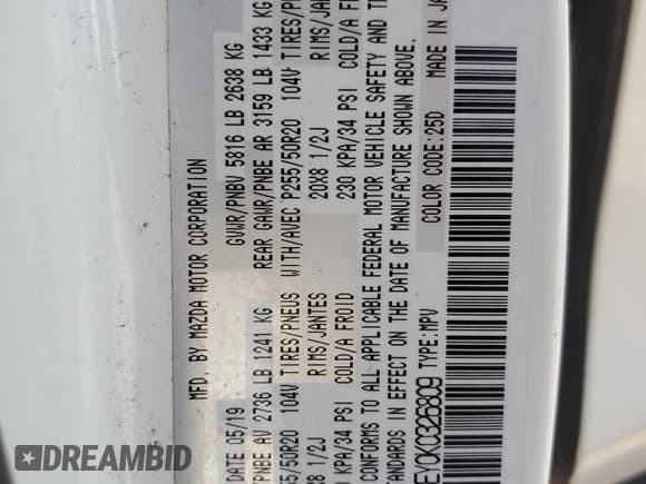 ✅ 2019 Mazda CX-9 Signature • VIN: JM3TCBEY0K0326809 • Лот: 65286835. Опубликован ранее на Copart с пробегом 112 443 миль. Бесплатный доступ к архиву аукционных продаж из США и подробный отчёт об истории автомобиля на DreamBid. Изображение 13.