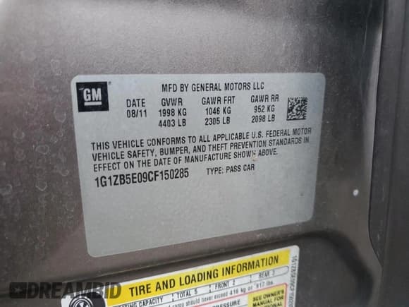 ✅ 2012 Chevrolet Malibu 1LS • VIN: 1G1ZB5E09CF150285 • Lot: 86843625. Listed on Copart with 129,115 mi. Free auction sales archive from the USA and detailed vehicle history report at DreamBid. Image 12.