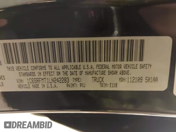 ✅ 2020 Ram 1500 Big Horn • VIN: 1C6SRFMT1LN242283 • Lot: 43750083. Listed on IAAI with 60,664 mi. Free auction sales archive from the USA and detailed vehicle history report at DreamBid. Image 9.