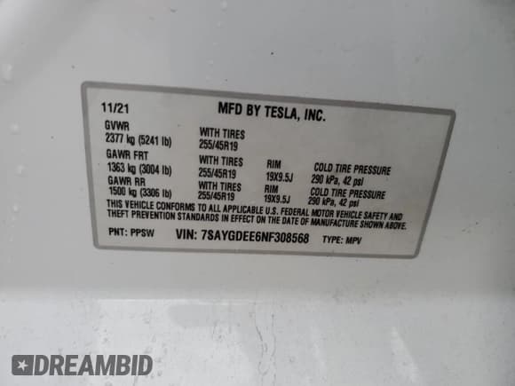 ✅ 2022 Tesla Model Y Long Range • VIN: 7SAYGDEE6NF308568 • Лот: 59603675. Опубликован ранее на Copart с пробегом 35 481 миль. Бесплатный доступ к архиву аукционных продаж из США и подробный отчёт об истории автомобиля на DreamBid. Изображение 13.