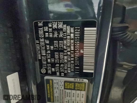 ✅ 2016 Kia Sorento EX • VIN: 5XYPHDA59GG158821 • Lot: 95576035. Listed on Copart with 139,244 mi. Free auction sales archive from the USA and detailed vehicle history report at DreamBid. Image 13.