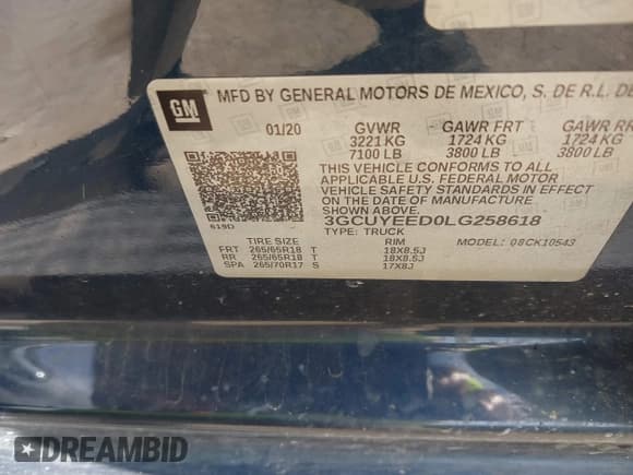 ✅ 2020 Chevrolet Silverado 1500 RST • VIN: 3GCUYEED0LG258618 • Lot: 43463681. Listed on IAAI with 137,129 mi. Free auction sales archive from the USA and detailed vehicle history report at DreamBid. Image 9.