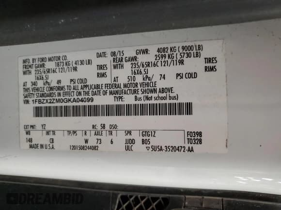 ✅ 2016 Ford Transit XL • VIN: 1FBZX2ZM0GKA04699 • Лот: 91867235. Опубликован ранее на Copart с пробегом 185 164 миль. Бесплатный доступ к архиву аукционных продаж из США и подробный отчёт об истории автомобиля на DreamBid. Изображение 13.