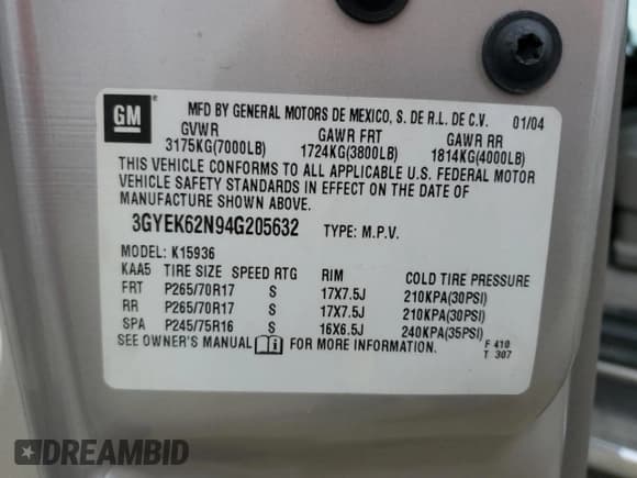 ✅ 2004 Cadillac Escalade EXT • VIN: 3GYEK62N94G205632 • Лот: 80814005. Опубликован ранее на Copart с пробегом 88 689 миль. Бесплатный доступ к архиву аукционных продаж из США и подробный отчёт об истории автомобиля на DreamBid. Изображение 13.