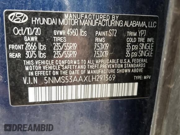 ✅ 2020 Hyundai Santa Fe Limited • VIN: 5NMS53AAXLH291369 • Lot: 46016074. Wystawiony na Copart z przebiegiem 90 216 mil. Bezpłatny archiwum sprzedaży aukcyjnych z USA i szczegółowy raport historii pojazdu na DreamBid. Zdjęcie 13.