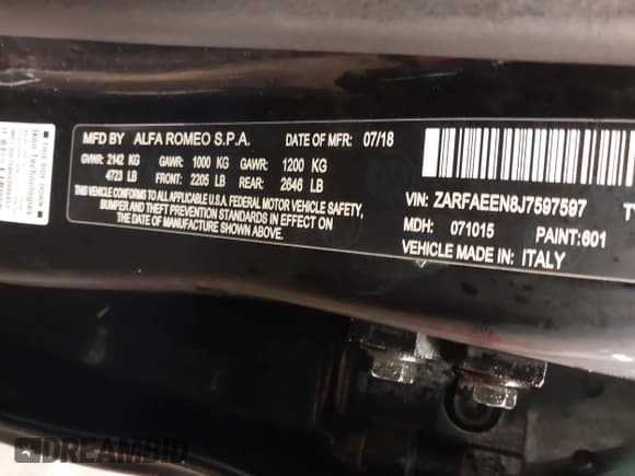 ✅ 2018 Alfa Romeo Giulia Ti Sport • VIN: ZARFAEEN8J7597597 • Лот: 41463527. Опубликован ранее на IAAI с пробегом 47 051 миль. Бесплатный доступ к архиву аукционных продаж из США и подробный отчёт об истории автомобиля на DreamBid. Изображение 9.