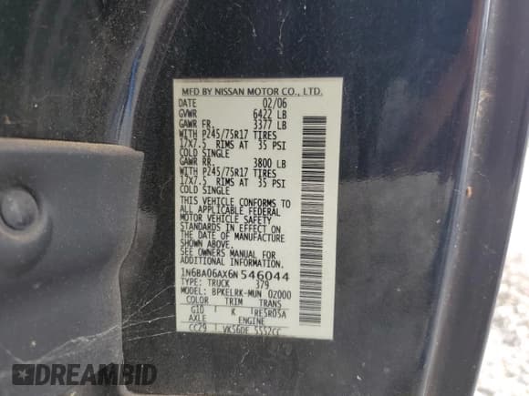 ✅ 2006 Nissan Titan SE • VIN: 1N6BA06AX6N546044 • Лот: 57662705. Опубликован ранее на Copart с пробегом 207 161 миль. Бесплатный доступ к архиву аукционных продаж из США и подробный отчёт об истории автомобиля на DreamBid. Изображение 12.