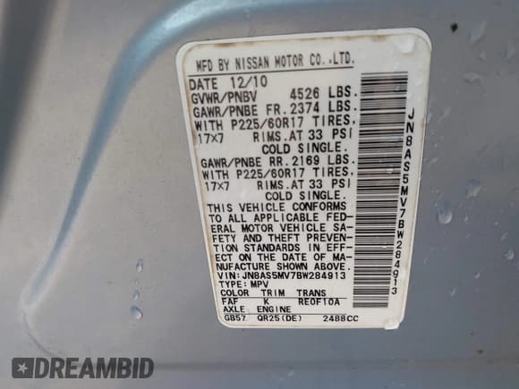 ✅ 2011 Nissan Rogue S • VIN: JN8AS5MV7BW284913 • Lot: 42858616. Listed on IAAI with 161,903 mi. Free auction sales archive from the USA and detailed vehicle history report at DreamBid. Image 9.