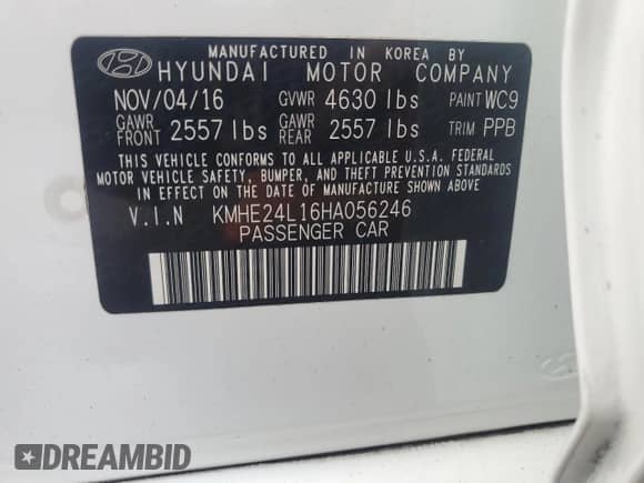 ✅ 2017 Hyundai Sonata SE • VIN: KMHE24L16HA056246 • Lot: 81127175. Wystawiony na Copart z przebiegiem 104 882 mil mil. Skorzystaj z bezpłatnego archiwum sprzedaży aukcyjnych z USA i zobacz szczegółowy raport historii pojazdu na DreamBid. Zdjęcie 12.