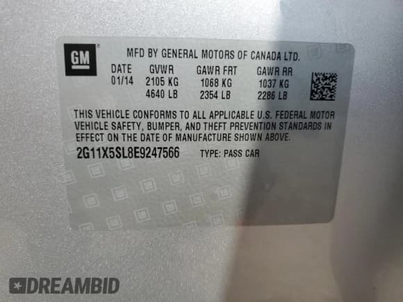 ✅ 2014 Chevrolet Impala LS • VIN: 2G11X5SL8E9247566 • Lot: 50091245. Listed on Copart with 109,160 mi. Free auction sales archive from the USA and detailed vehicle history report at DreamBid. Image 12.