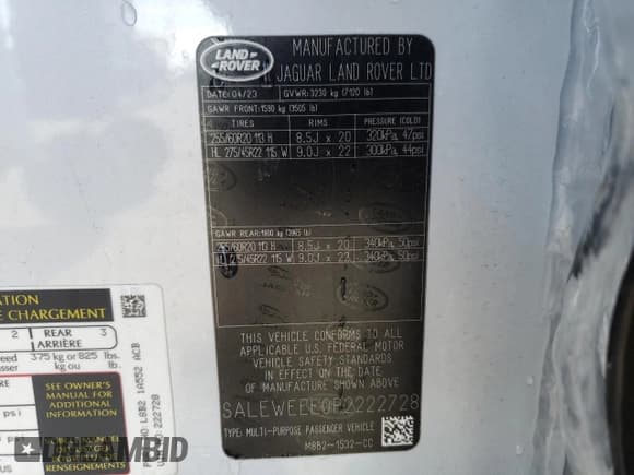 ✅ 2023 Land Rover Defender V8 • VIN: SALEWEEE0P2222728 • Лот: 89188945. Опубликован ранее на Copart с пробегом 15 352 миль. Бесплатный доступ к архиву аукционных продаж из США и подробный отчёт об истории автомобиля на DreamBid. Изображение 14.
