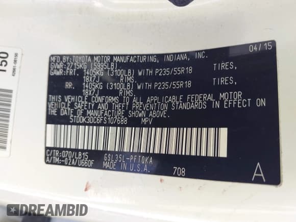 ✅ 2015 Toyota Sienna Limited • VIN: 5TDDK3DC6FS107688 • Lot: 43090403. Listed on IAAI with 189,772 mi. Free auction sales archive from the USA and detailed vehicle history report at DreamBid. Image 9.