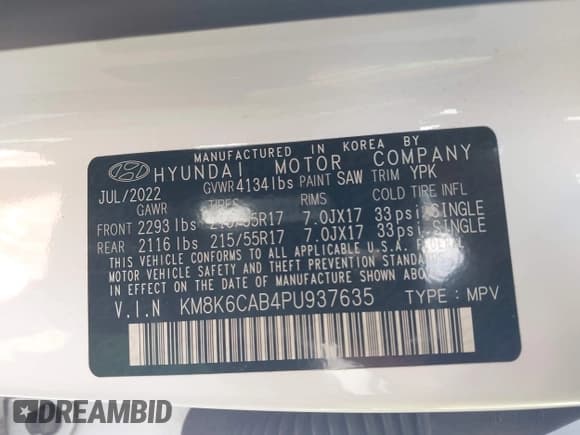 ✅ 2023 Hyundai Kona SEL • VIN: KM8K6CAB4PU937635 • Лот: 43465806. Опубликован ранее на IAAI с пробегом 28 375 миль. Бесплатный доступ к архиву аукционных продаж из США и подробный отчёт об истории автомобиля на DreamBid. Изображение 9.