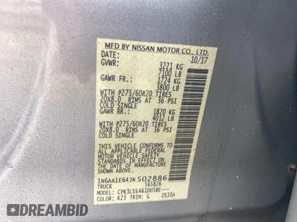 ✅ 2018 Nissan Titan Platinum Reserve • VIN: 1N6AA1E64JN502886 • Lot: 48668605. Wystawiony na Copart z przebiegiem 147 872 mil. Bezpłatny archiwum sprzedaży aukcyjnych z USA i szczegółowy raport historii pojazdu na DreamBid. Zdjęcie 13.