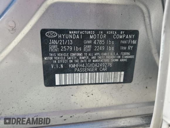 ✅ 2013 Hyundai Azera • VIN: KMHFH4JGXDA249276 • Лот: 61036335. Опубликован ранее на Copart с пробегом 140 721 миль. Бесплатный доступ к архиву аукционных продаж из США и подробный отчёт об истории автомобиля на DreamBid. Изображение 12.