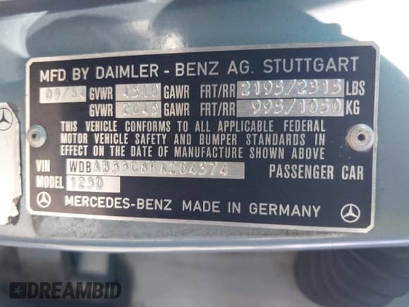 ✅ 1985 Mercedes-Benz 300 • VIN: WDBAB33C8FA204374 • Lot: 42656573. Listed on IAAI with 216,190 mi. Free auction sales archive from the USA and detailed vehicle history report at DreamBid. Image 9.