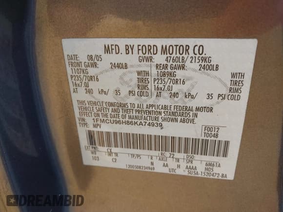 ✅ 2006 Ford Escape Hybrid • VIN: 1FMCU96H86KA74939 • Lot: 43663684. Listed on IAAI with Not provided. Free auction sales archive from the USA and detailed vehicle history report at DreamBid. Image 9.
