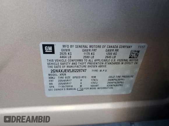 ✅ 2018 Chevrolet Equinox LT • VIN: 2GNAXJEV5J6228747 • Лот: 81120645. Опубликован ранее на Copart с пробегом 97 752 миль. Бесплатный доступ к архиву аукционных продаж из США и подробный отчёт об истории автомобиля на DreamBid. Изображение 14.