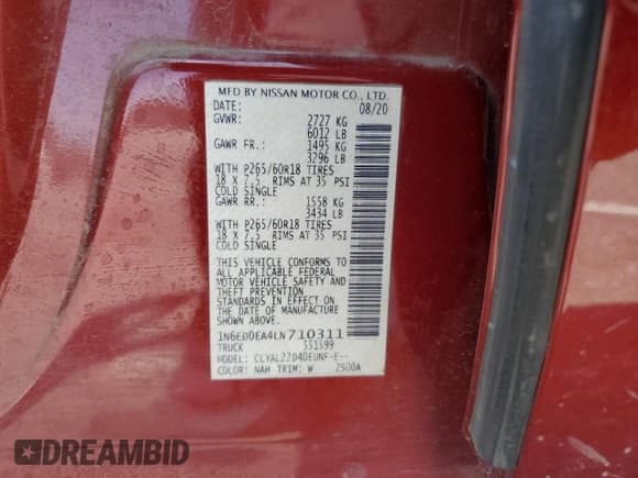 ✅ 2020 Nissan Frontier S • VIN: 1N6ED0EA4LN710311 • Лот: 65066995. Опубликован ранее на Copart с пробегом 27 800 миль. Бесплатный доступ к архиву аукционных продаж из США и подробный отчёт об истории автомобиля на DreamBid. Изображение 12.