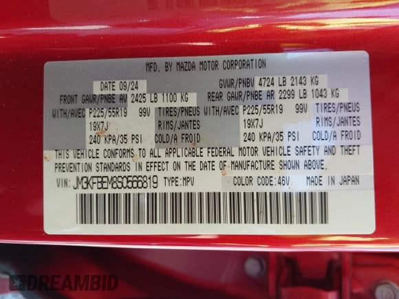 ✅ 2025 Mazda CX-5 S Premium Plus • VIN: JM3KFBEM8S0566819 • Лот: 43046641. Опубликован ранее на IAAI с пробегом 8 459 миль. Бесплатный доступ к архиву аукционных продаж из США и подробный отчёт об истории автомобиля на DreamBid. Изображение 9.