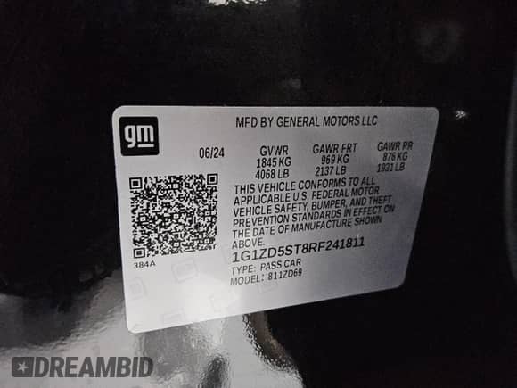 2024 Chevrolet Malibu LT with VIN 1G1ZD5ST8RF241811, listed as a Copart auction lot 66869085 with 26,237 mi miles and Salvage title. Bid and sale history available at DreamBid. Image 12.