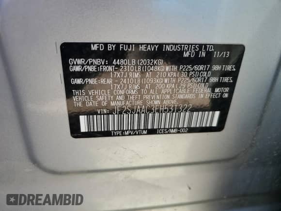 2014 Subaru Forester 2.5i with VIN JF2SJAAC3EH531322, listed as a Copart auction lot 67931945 with 111,457 mi miles and Salvage title. Bid and sale history available at DreamBid. Image 14.