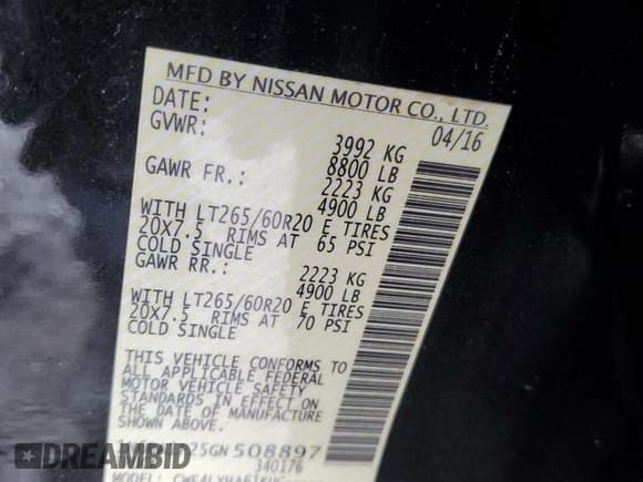 ✅ 2016 Nissan Titan Platinum Reserve • VIN: 1N6BA1F25GN508897 • Lot: 55090755. Listed on Copart with 175,850 mi. Free auction sales archive from the USA and detailed vehicle history report at DreamBid. Image 13.