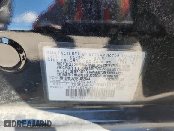 ✅ 2024 Nissan Versa S • VIN: 3N1CN8DV6RL852844 • Lot: 86714755. Listed on Copart with 22,153 mi. Free auction sales archive from the USA and detailed vehicle history report at DreamBid. Image 13.