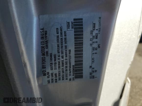 ✅ 2000 Ford Mustang • VIN: 1FAFP4048YF221988 • Lot: 82727145. Listed on Copart with Not provided. Free auction sales archive from the USA and detailed vehicle history report at DreamBid. Image 13.