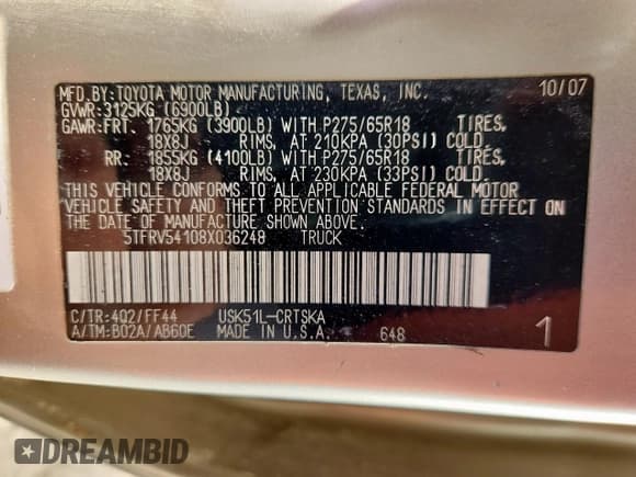 ✅ 2008 Toyota Tundra • VIN: 5TFRV54108X036248 • Lot: 90311235. Wystawiony na Copart z przebiegiem 263 648 mil. Bezpłatny archiwum sprzedaży aukcyjnych z USA i szczegółowy raport historii pojazdu na DreamBid. Zdjęcie 12.