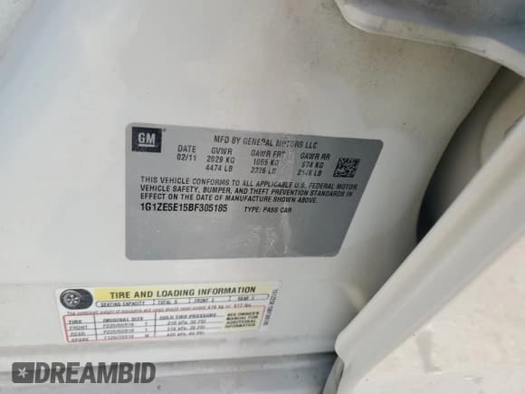 ✅ 2011 Chevrolet Malibu LTZ • VIN: 1G1ZE5E15BF305185 • Lot: 87195955. Listed on Copart with Not provided. Free auction sales archive from the USA and detailed vehicle history report at DreamBid. Image 12.