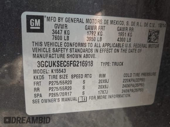 ✅ 2015 Chevrolet Silverado 1500 LTZ • VIN: 3GCUKSEC6FG216918 • Lot: 43364166. Listed on IAAI with 147,502 mi. Free auction sales archive from the USA and detailed vehicle history report at DreamBid. Image 9.