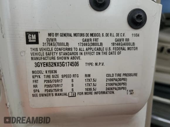 ✅ 2005 Cadillac Escalade EXT • VIN: 3GYEK62NX5G174506 • Лот: 79499324. Опубликован ранее на Copart с пробегом 210 695 миль. Бесплатный доступ к архиву аукционных продаж из США и подробный отчёт об истории автомобиля на DreamBid. Изображение 12.