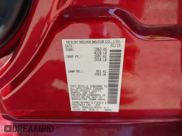 ✅ 2019 Nissan Altima SL • VIN: 1N4BL4EV4KC179825 • Лот: 43015844. Опубликован ранее на IAAI с пробегом 102 765 миль. Бесплатный доступ к архиву аукционных продаж из США и подробный отчёт об истории автомобиля на DreamBid. Изображение 9.