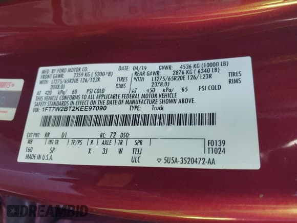 ✅ 2019 Ford F-250 XL • VIN: 1FT7W2BT2KEE97090 • Lot: 41343735. Listed on IAAI with 68,212 mi. Free auction sales archive from the USA and detailed vehicle history report at DreamBid. Image 9.