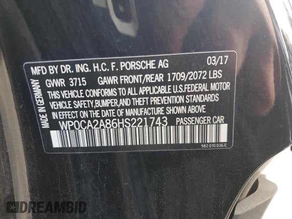 ✅ 2017 Porsche 718 Boxster • VIN: WP0CA2A86HS221743 • Lot: 72534092. Listed on Copart with 52,236 mi. Free auction sales archive from the USA and detailed vehicle history report at DreamBid. Image 15.